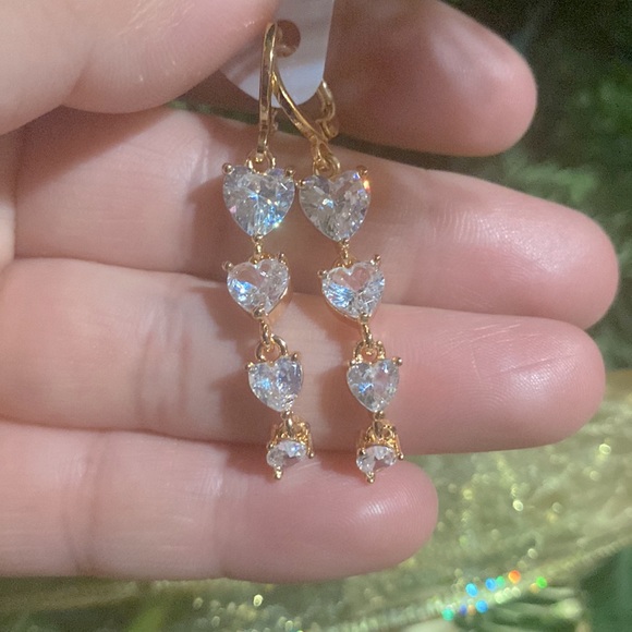 Fashion Jewelry Jewelry - Golden CZ Hearts Drop Earrings